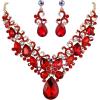 imageBriLove Womens Costume Fashion Crystal Teardrop Marquise Butterfly Filigree Enamel Statement Necklace Dangle Earrings Set02Ruby Color GoldTone