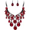 imageBriLove Womens Tribal Ethnic Crystal Chunky Statement Necklace Dangle Earrings Set01Ruby Color BlackTone