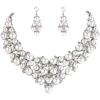 imageBriLove Womens Wedding Bridal Crystal Cream Simulated Pearl Cluster Statement Necklace Dangle Earrings SetSilverTone