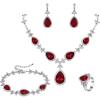 imageBriLove Womens Wedding Bridal Crystal Floral Leaf Teardrop YNecklace Bracelet Earrings Ring SetRuby Color SilverTone