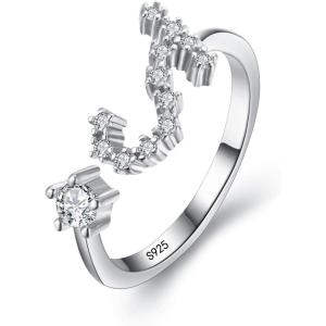 imageBriLove 925 Sterling Silver CZ Statement Ring Horoscope Zodiac 12 Constellation Astrology Adjustable Rings for Mom Women Mothers DayValentines DayBirthdayChristmasAnniversaryScorpio  Full Ver