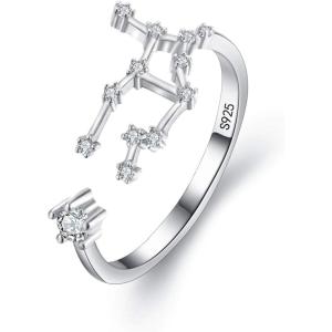 imageBriLove 925 Sterling Silver CZ Statement Ring Horoscope Zodiac 12 Constellation Astrology Adjustable Rings for Mom Women Mothers DayValentines DayBirthdayChristmasAnniversaryVirgo  Full Ver