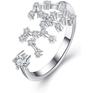imageBriLove 925 Sterling Silver CZ Statement Ring Horoscope Zodiac 12 Constellation Astrology Adjustable Rings for Mom Women Mothers DayValentines DayBirthdayChristmasAnniversarySagittarius  Full Ver
