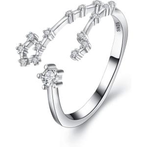 imageBriLove 925 Sterling Silver CZ Statement Ring Horoscope Zodiac 12 Constellation Astrology Adjustable Rings for Mom Women Mothers DayValentines DayBirthdayChristmasAnniversaryPisces  Full Ver