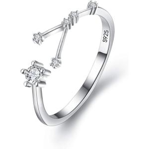 imageBriLove 925 Sterling Silver CZ Statement Ring Horoscope Zodiac 12 Constellation Astrology Adjustable Rings for Mom Women Mothers DayValentines DayBirthdayChristmasAnniversaryCancer  Full Ver