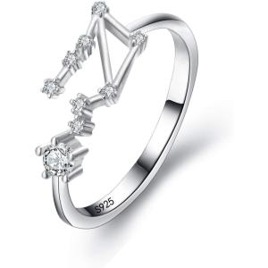 imageBriLove 925 Sterling Silver CZ Statement Ring Horoscope Zodiac 12 Constellation Astrology Adjustable Rings for Mom Women Mothers DayValentines DayBirthdayChristmasAnniversaryLibra  Full Ver