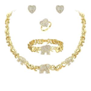 imageBriLove African Jewelry Set for Women Gorgeous Austrian Crystal Statement Necklace Bracelet Stud Earrings and Ring Party PromElephant