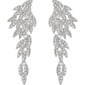 imageBriLove Art Deco Angel Wings Rhinestone Retro Statement Earrings for Women Dangling Chandelier Long Drop01Clear SilverTone