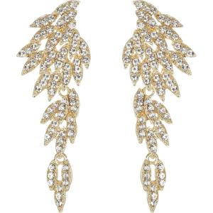 imageBriLove Art Deco Angel Wings Rhinestone Retro Statement Earrings for Women Dangling Chandelier Long Drop02Clear GoldTone