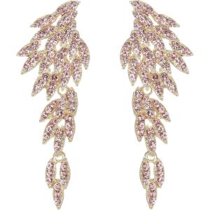 imageBriLove Art Deco Angel Wings Rhinestone Retro Statement Earrings for Women Dangling Chandelier Long Drop03Pink GoldTone