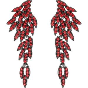 imageBriLove Art Deco Angel Wings Rhinestone Retro Statement Earrings for Women Dangling Chandelier Long Drop05Ruby Color BlackTone