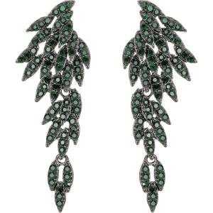 imageBriLove Art Deco Angel Wings Rhinestone Retro Statement Earrings for Women Dangling Chandelier Long Drop06Emerald Color Blacktone