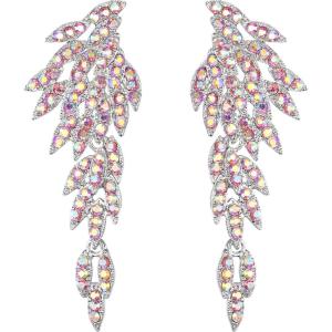 imageBriLove Art Deco Angel Wings Rhinestone Retro Statement Earrings for Women Dangling Chandelier Long Drop09Pastel Color SilverTone