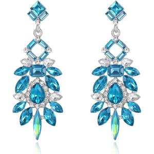 imageBriLove Art Deco Rhinestone Marquise Emerald Cut Rectangle Geometric Statement Earrings for WomenBlue SilverTone