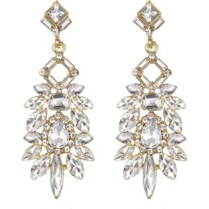 imageBriLove Art Deco Rhinestone Marquise Emerald Cut Rectangle Geometric Statement Earrings for WomenClear GoldTone