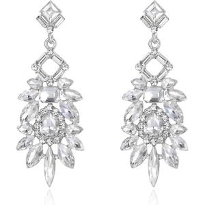 imageBriLove Art Deco Rhinestone Marquise Emerald Cut Rectangle Geometric Statement Earrings for WomenClear SilverTone