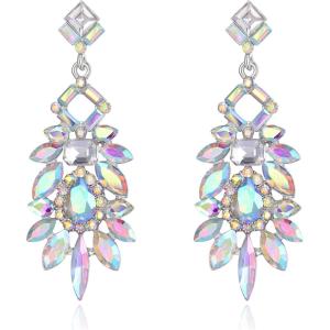 imageBriLove Art Deco Rhinestone Marquise Emerald Cut Rectangle Geometric Statement Earrings for WomenIridescent AB SilverTone