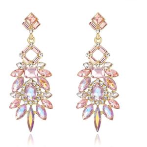 imageBriLove Art Deco Rhinestone Marquise Emerald Cut Rectangle Geometric Statement Earrings for WomenPink Goldtone