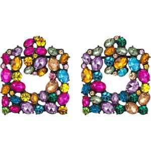 imageBriLove Art Deco Sparkly Rhinestone Rectangle Geometric Drop Statement Earrings for Women Multicolor Blacktone