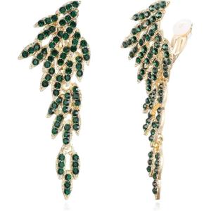 imageBriLove ClipOn Dangle Earrings Wedding Bridal Angel Wings Rhinestone Dangling Chandelier Long Drop for Women Bride04Emerald Color Goldtone