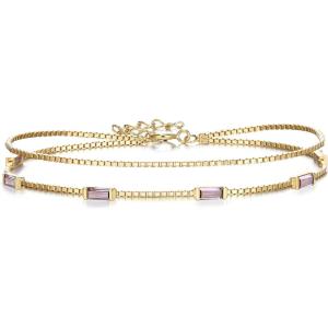 imageBriLove Dainty Elegant 925 Sterling Silver Cubic Zirconia 2 Layer Birthstone Bracelets for WomenSix Emerald Cut Tennis Bracelet Birthday Prom Gifts JewelryPurple GoldTone