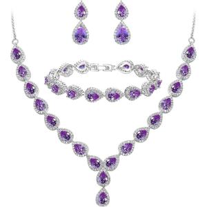 imageBriLove Wedding Bridal CZ Necklace Bracelet Earrings Jewelry Set for Women Teardrop Infinity Figure 8 YNecklace Tennis Dangle Party Prom AccessoriesAmethyst Color