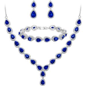 imageBriLove Wedding Bridal CZ Necklace Bracelet Earrings Jewelry Set for Women Teardrop Infinity Figure 8 YNecklace Tennis Dangle Party Prom AccessoriesSapphire Color