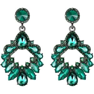 imageBriLove Wedding Bridal Rhinestone Marquise Teardrop Cluster Geometric Dangle Earrings for WomenEmerald Color BlackTone