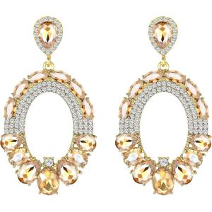 imageBriLove Wedding Bridal Rhinestone Marquise Teardrop Cluster Oval Dangle Earrings for WomenChampagne GoldTone