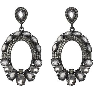 imageBriLove Wedding Bridal Rhinestone Marquise Teardrop Cluster Oval Dangle Earrings for WomenGrey BlackTone