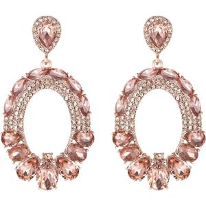 imageBriLove Wedding Bridal Rhinestone Marquise Teardrop Cluster Oval Dangle Earrings for WomenPeach Morganite Color RoseGoldTone