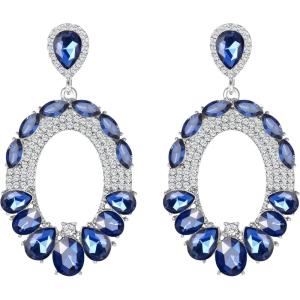 imageBriLove Wedding Bridal Rhinestone Marquise Teardrop Cluster Oval Dangle Earrings for WomenSapphire Color SilverTone