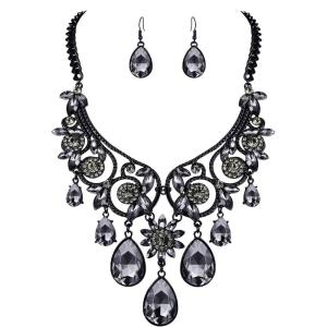imageBriLove Womens Tribal Ethnic Crystal Chunky Statement Necklace Dangle Earrings Set02Grey BlackTone