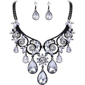imageBriLove Womens Tribal Ethnic Crystal Chunky Statement Necklace Dangle Earrings Set06Clear BlackTone