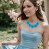 imageBriLove Flower Collar Necklace Shiny Floral Summer Beach Statement Bib Necklaces for Women Costume Prom JewelryBlue Topaz GoldTone