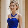 imageBriLove Flower Collar Necklace Shiny Floral Summer Beach Statement Bib Necklaces for Women Costume Prom JewelryRoyal Blue Silvertone