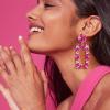 imageBriLove Gorgeous Sparkly Rhinestone Marquise Teardrop Flower Rectangle Geometric Statement Dangle Earrings for Women Party Daily WearPink GoldTone