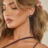 imageBriLove Sparkly Bling Rhinestones Earrings for WomenLong Linear Bow Tassels Dangle Party Prom Daily WearBlack BlackTone