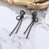 imageBriLove Sparkly Bling Rhinestones Earrings for WomenLong Linear Bow Tassels Dangle Party Prom Daily WearBlack BlackTone