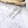 imageBriLove Sparkly Bling Rhinestones Earrings for WomenLong Linear Bow Tassels Dangle Party Prom Daily WearClear SilverTone