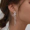 imageBriLove Sparkly Bling Rhinestones Earrings for WomenLong Linear Bow Tassels Dangle Party Prom Daily WearClear SilverTone