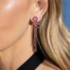 imageBriLove Sparkly Bling Rhinestones Earrings for WomenLong Linear Bow Tassels Dangle Party Prom Daily WearHot Pink GoldTone