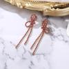 imageBriLove Sparkly Bling Rhinestones Earrings for WomenLong Linear Bow Tassels Dangle Party Prom Daily WearRuby Color GoldTone