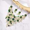 imageBriLove Wedding Bridal Leaf Cluster Jewelry Set for Women Crystal Flower Enamel Statement Necklace Dangle EarringsEmerald Color GoldTone