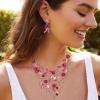 imageBriLove Wedding Bridal Leaf Cluster Jewelry Set for Women Crystal Flower Enamel Statement Necklace Dangle EarringsPink GoldTone