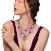 imageBriLove Wedding Bridal Leaf Cluster Jewelry Set for Women Crystal Flower Enamel Statement Necklace Dangle EarringsPink SilverTone
