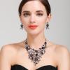 imageBriLove Wedding Bridal Leaf Cluster Jewelry Set for Women Crystal Flower Enamel Statement Necklace Dangle EarringsPurple BlackTone