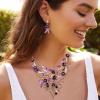 imageBriLove Wedding Bridal Leaf Cluster Jewelry Set for Women Crystal Flower Enamel Statement Necklace Dangle EarringsPurple GoldTone
