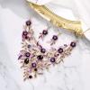 imageBriLove Wedding Bridal Leaf Cluster Jewelry Set for Women Crystal Flower Enamel Statement Necklace Dangle EarringsPurple GoldTone