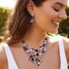 imageBriLove Wedding Bridal Leaf Cluster Jewelry Set for Women Crystal Flower Enamel Statement Necklace Dangle EarringsPurple SliverTone